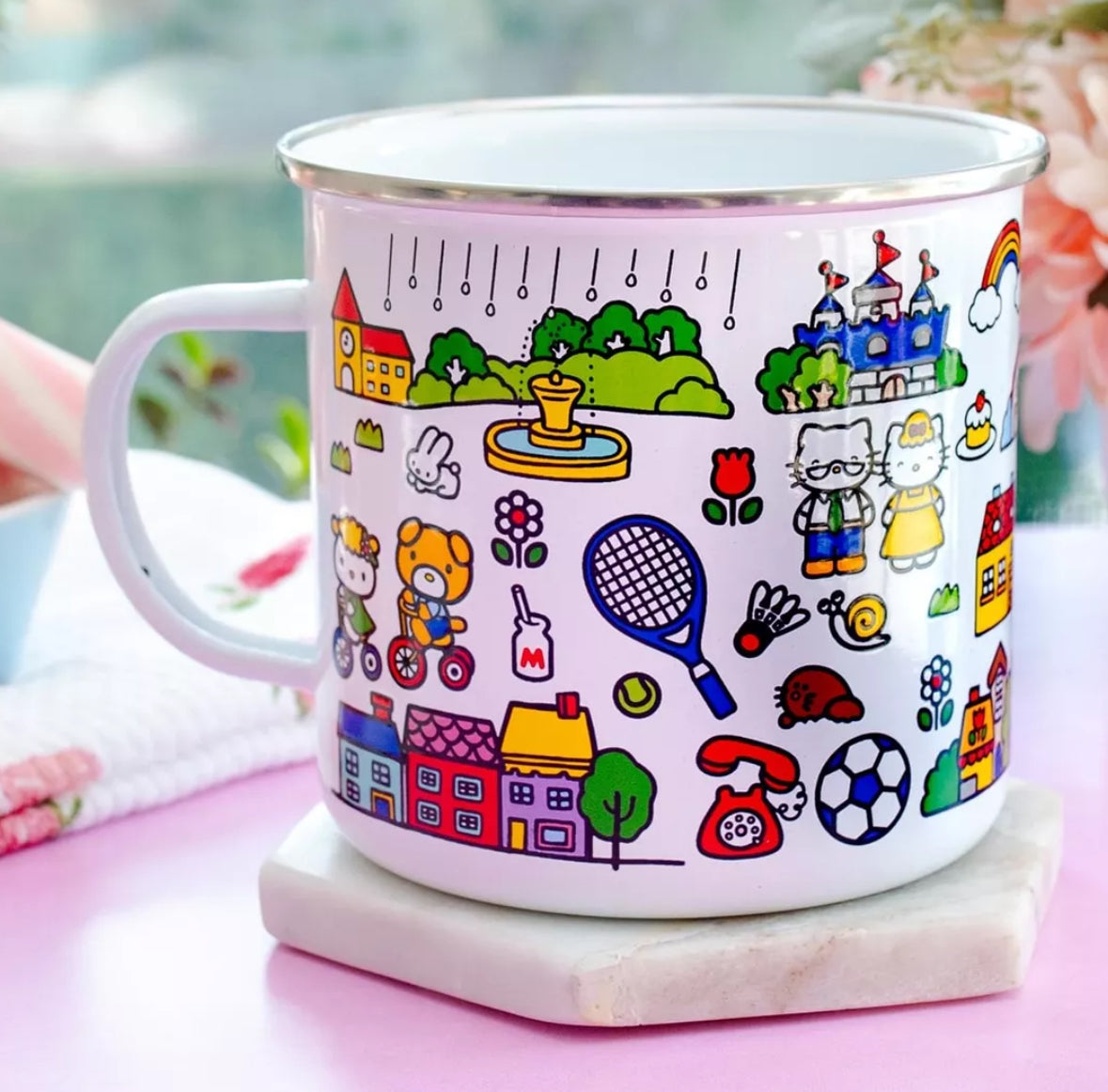 Sanrio Hello Kitty Destination Town Enamel Camper Mug | Holds 21 Ounces