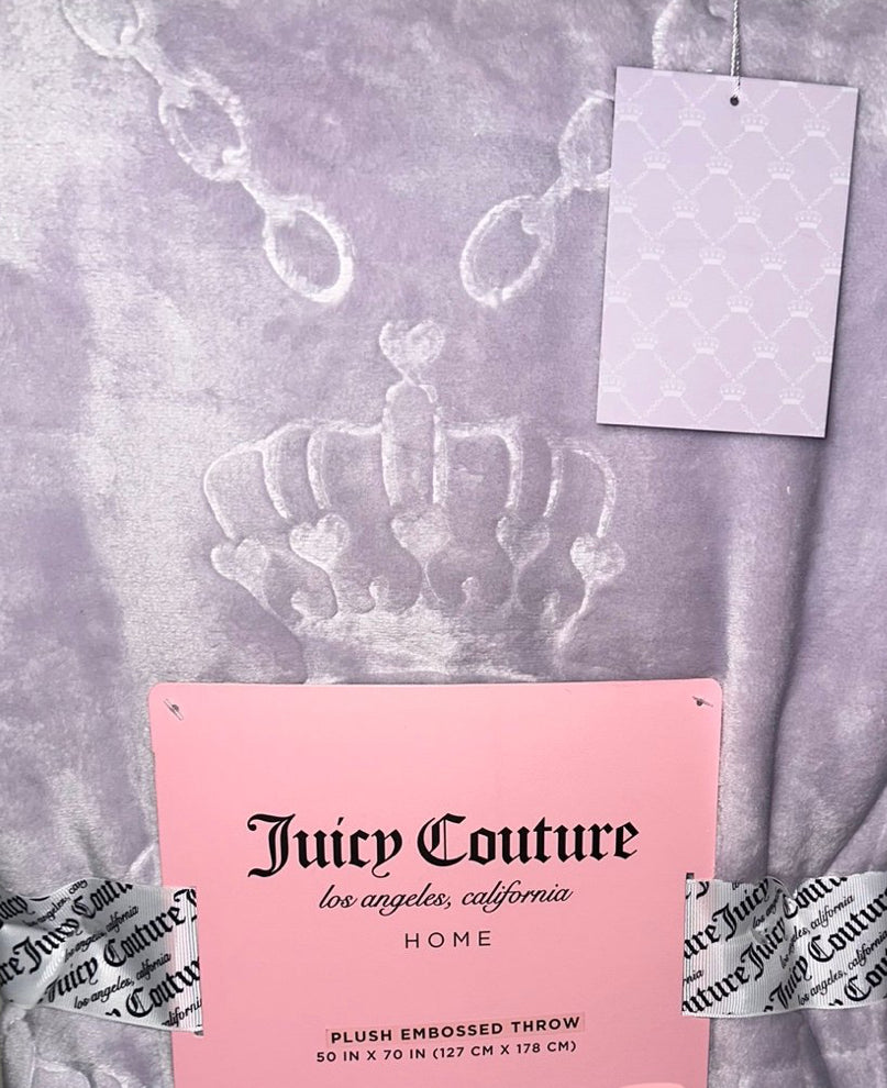 Juicy Couture Purple Crown Embossed Plush Throw Blanket