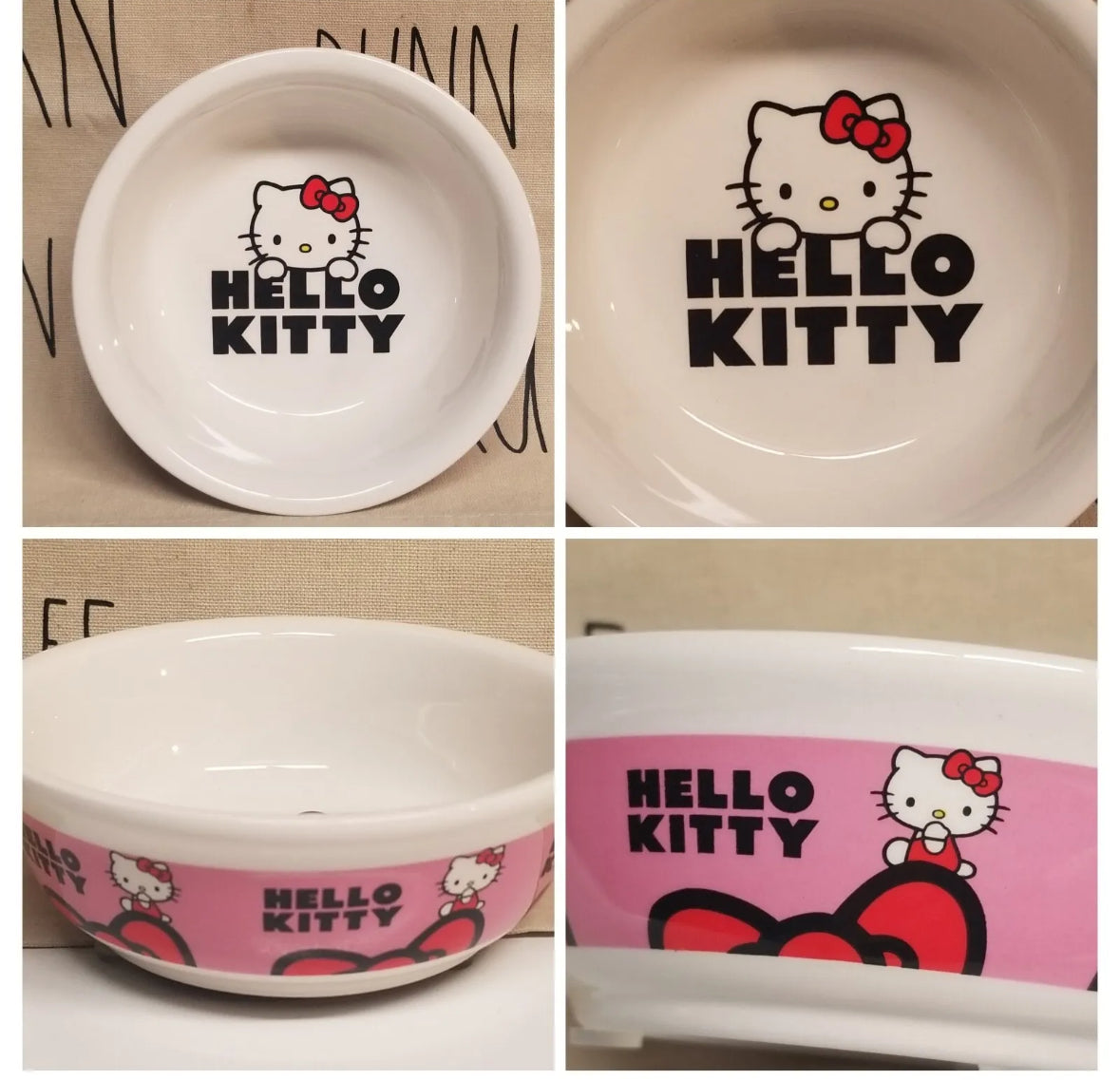 Hello Kitty Pet Bowl, Ceramic Bowl, Cute Design, Footed Bottom, Pink