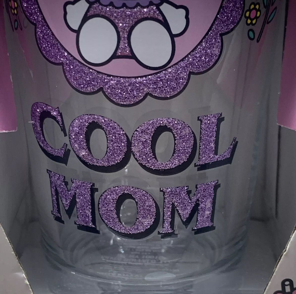 New Silver Buffalo & Sanrio Glitter Hello Kitty Cool Mom Clear 16 oz Glass