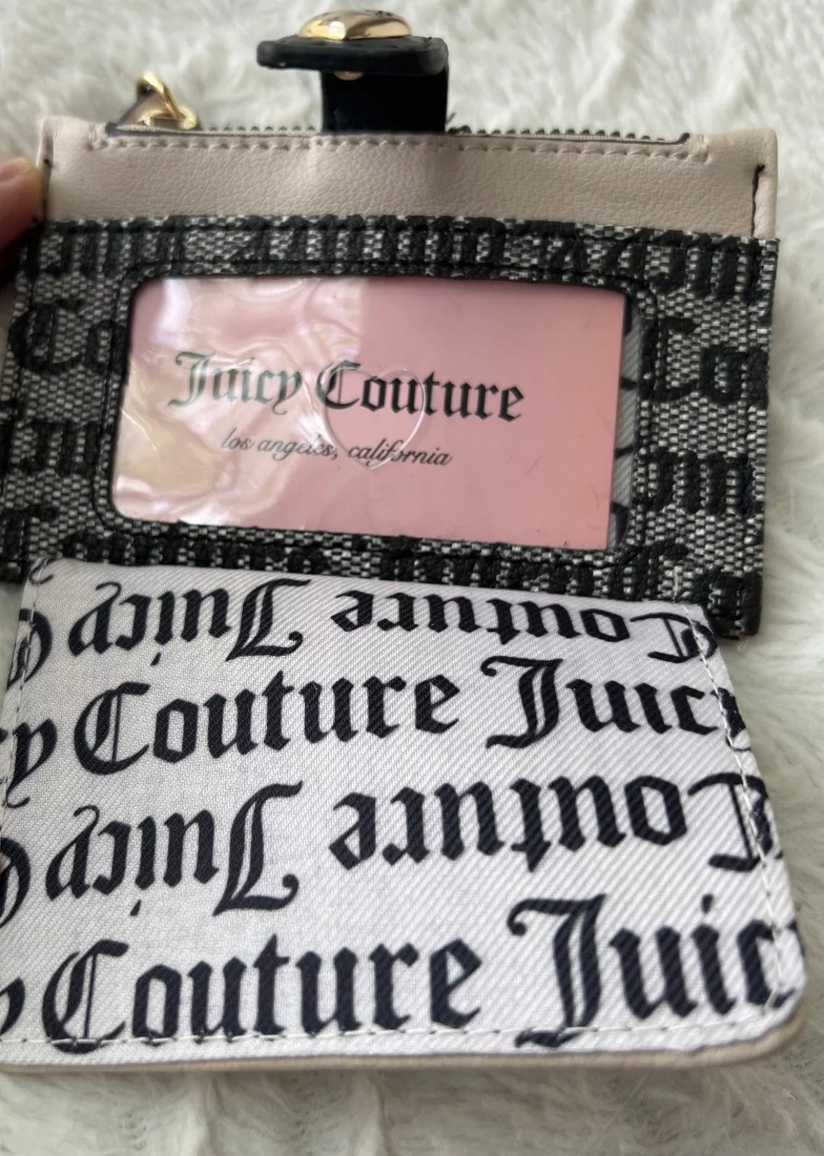 Juicy Couture Black~Beige/Sandstone Spring Fling Tab Elongated Card Case