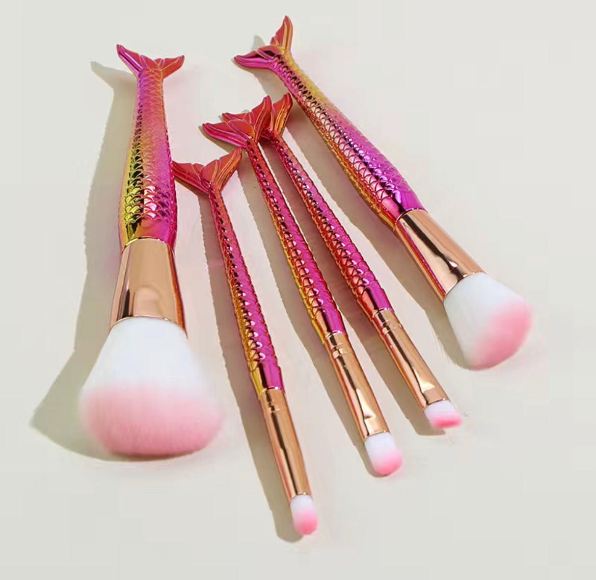 5-Piece Rose Gold  and Pink Mermaid Makeup Brush Set