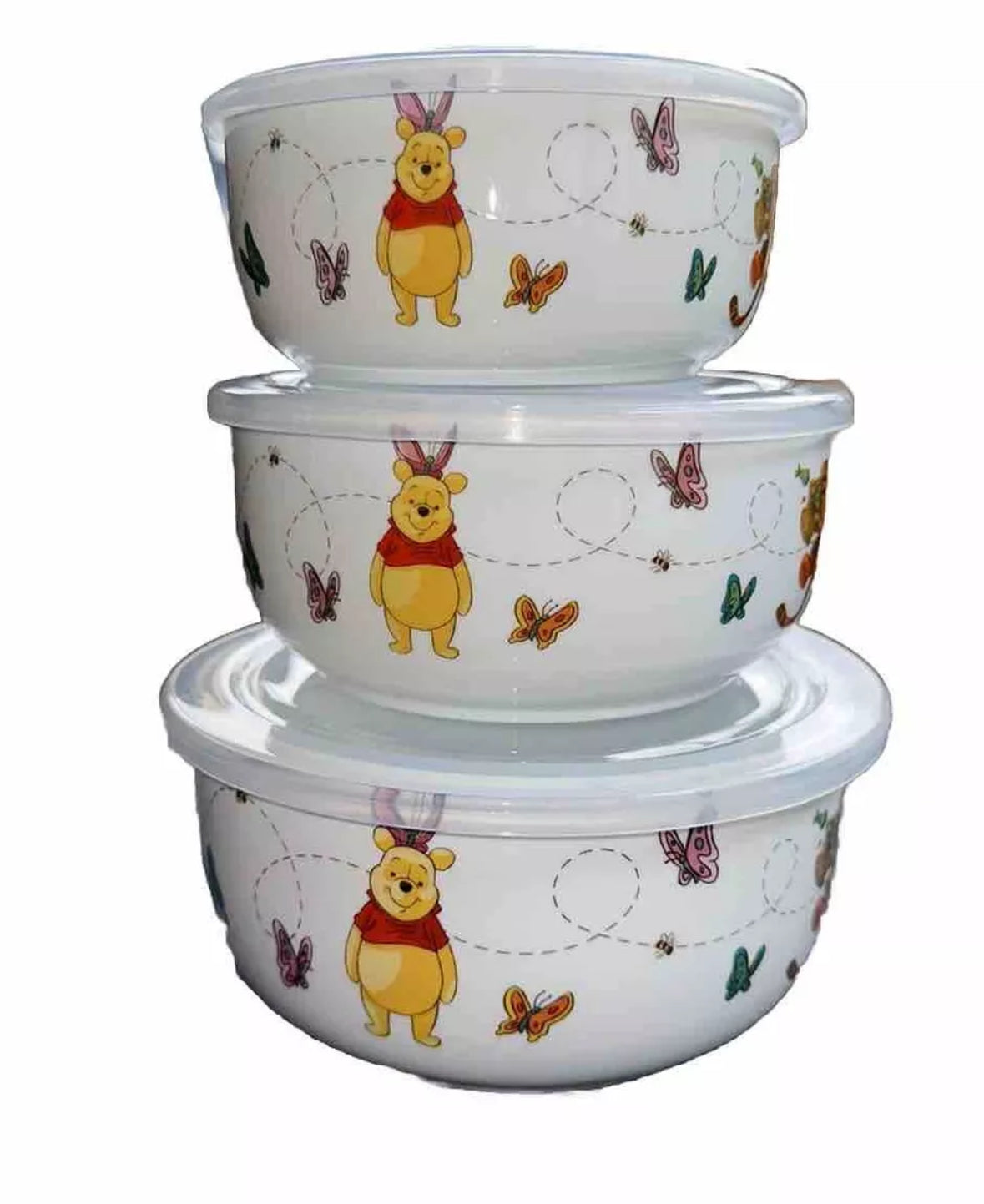 Disney  Winnie the Pooh Ceramic Food Storage Bowls Containers Vented Lids Set Of 2