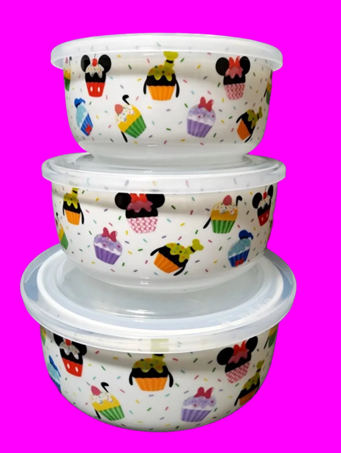 Disney’s Mickey and friends cupcake ceramic bowls with lids Set