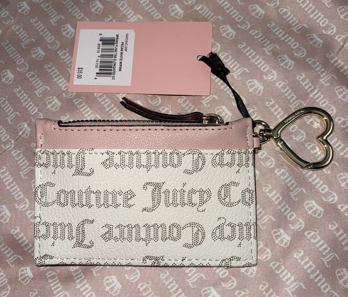 Juicy Couture Pecan White w/ Pink Spring Fling Tab Elongated CC Wallet