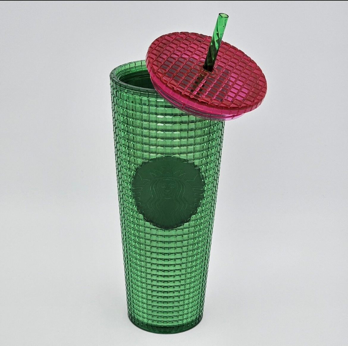 NEW Starbucks Spring WATERMELON GRID Green w Pink Lid 24oz Cold Cup tumbler