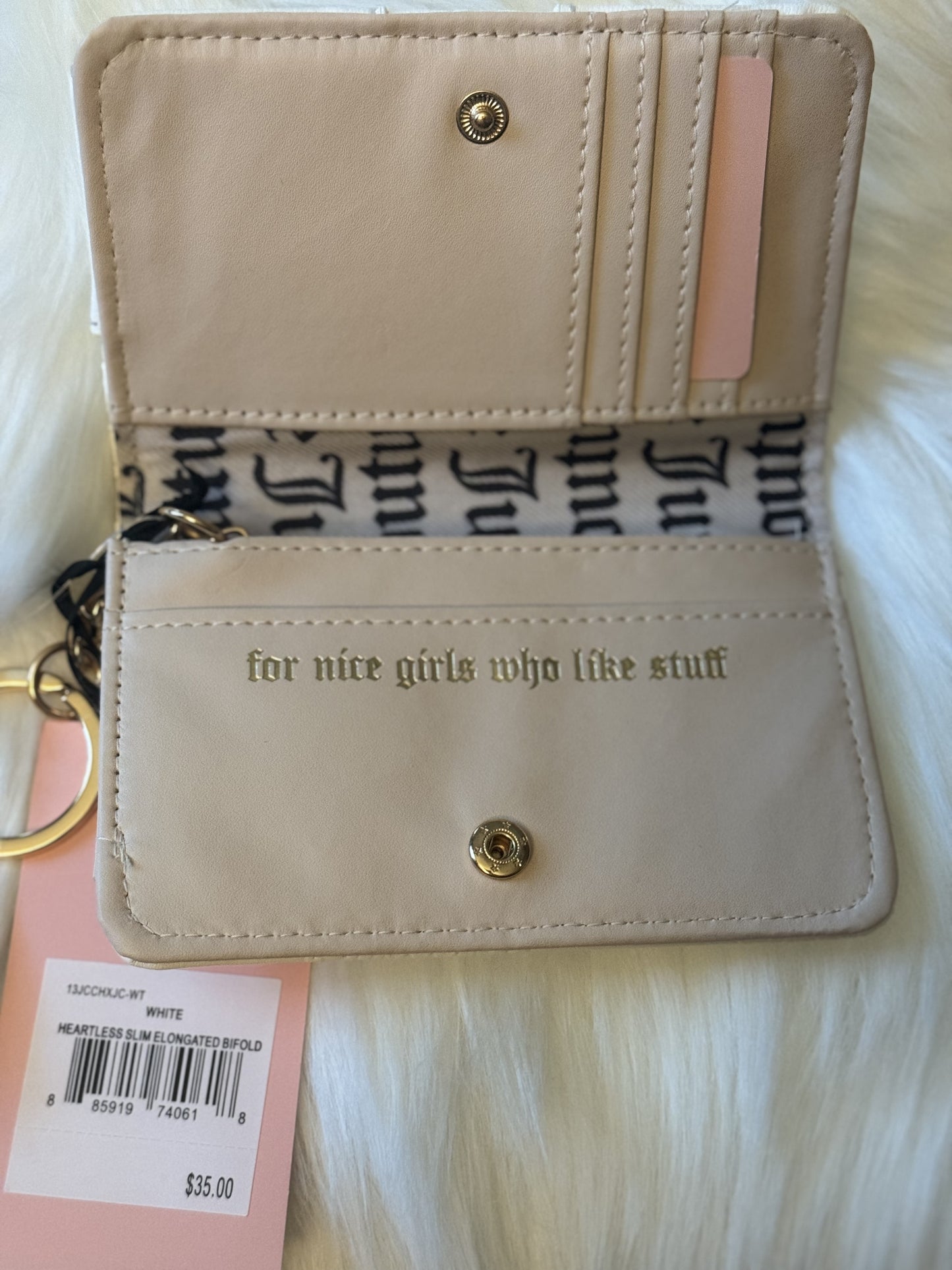 Juicy couture white heartless semi elongated bifold