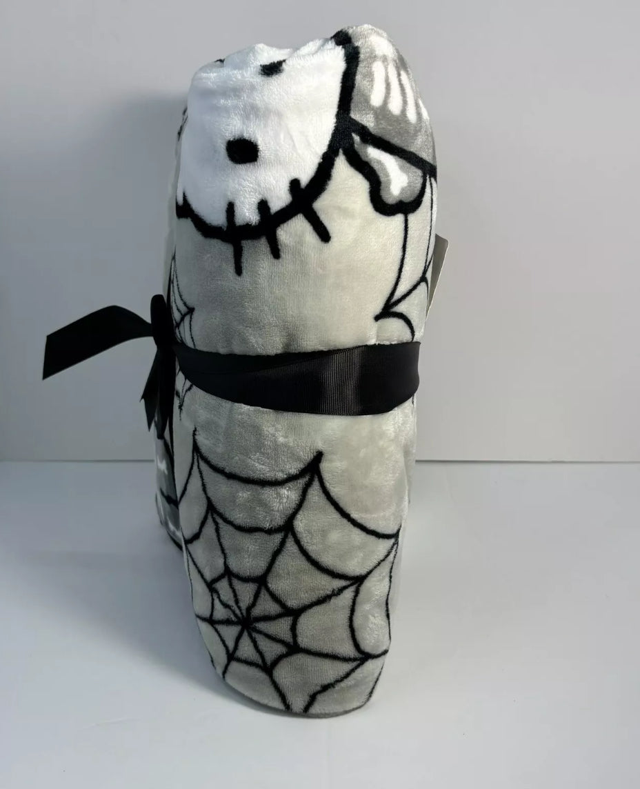 Hello Kitty Halloween Spiderweb Skeleton GRAY Queen Blanket 90 x 90"