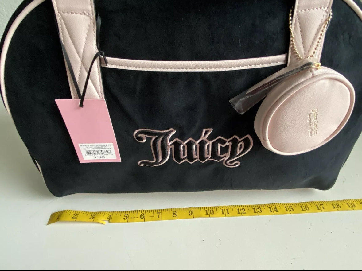 Juicy Couture Black And Pink Velour Queen Of Everything Weekender Duffle Bag