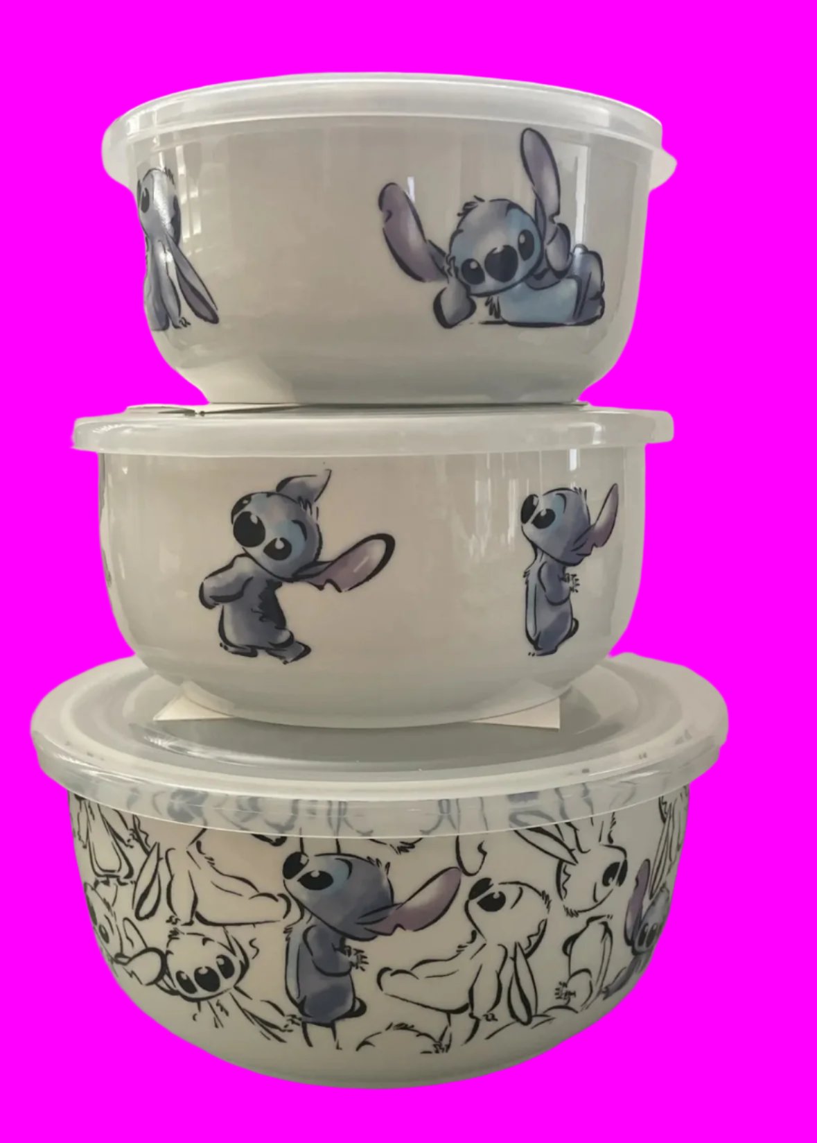 Disney LILO & Stitch Ceramic Food Storage Bowls Containers Vented Lids Set Of 3