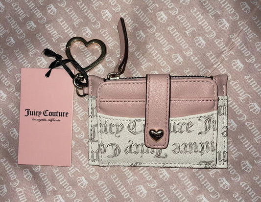 Juicy Couture Pecan White w/ Pink Spring Fling Tab Elongated CC Wallet