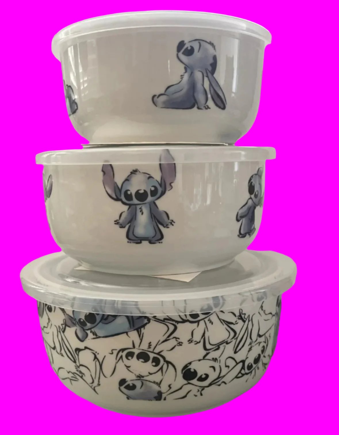 Disney LILO & Stitch Ceramic Food Storage Bowls Containers Vented Lids Set Of 3