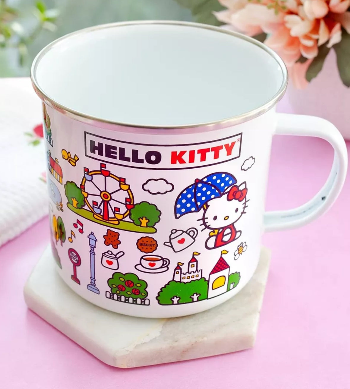 Sanrio Hello Kitty Destination Town Enamel Camper Mug | Holds 21 Ounces