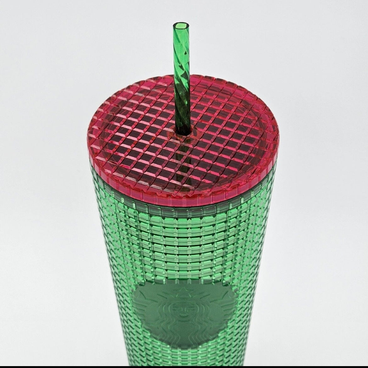 NEW Starbucks Spring WATERMELON GRID Green w Pink Lid 24oz Cold Cup tumbler