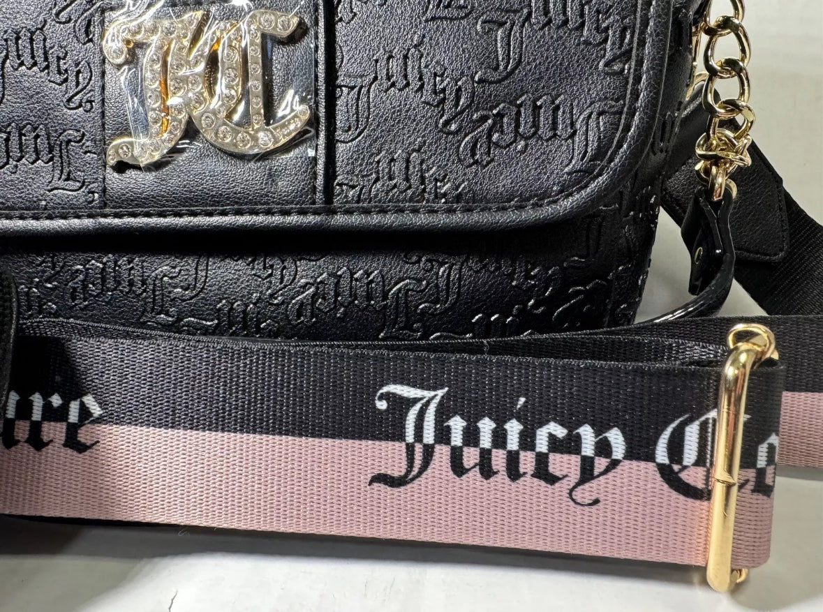 Juicy Couture Liquorice Charm City Crossbody Purse Bag  2 Straps Bling