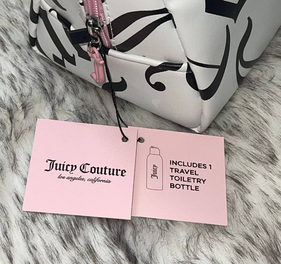 Juicy Couture Black White Wedge Travel Cosmetic Makeup Bag