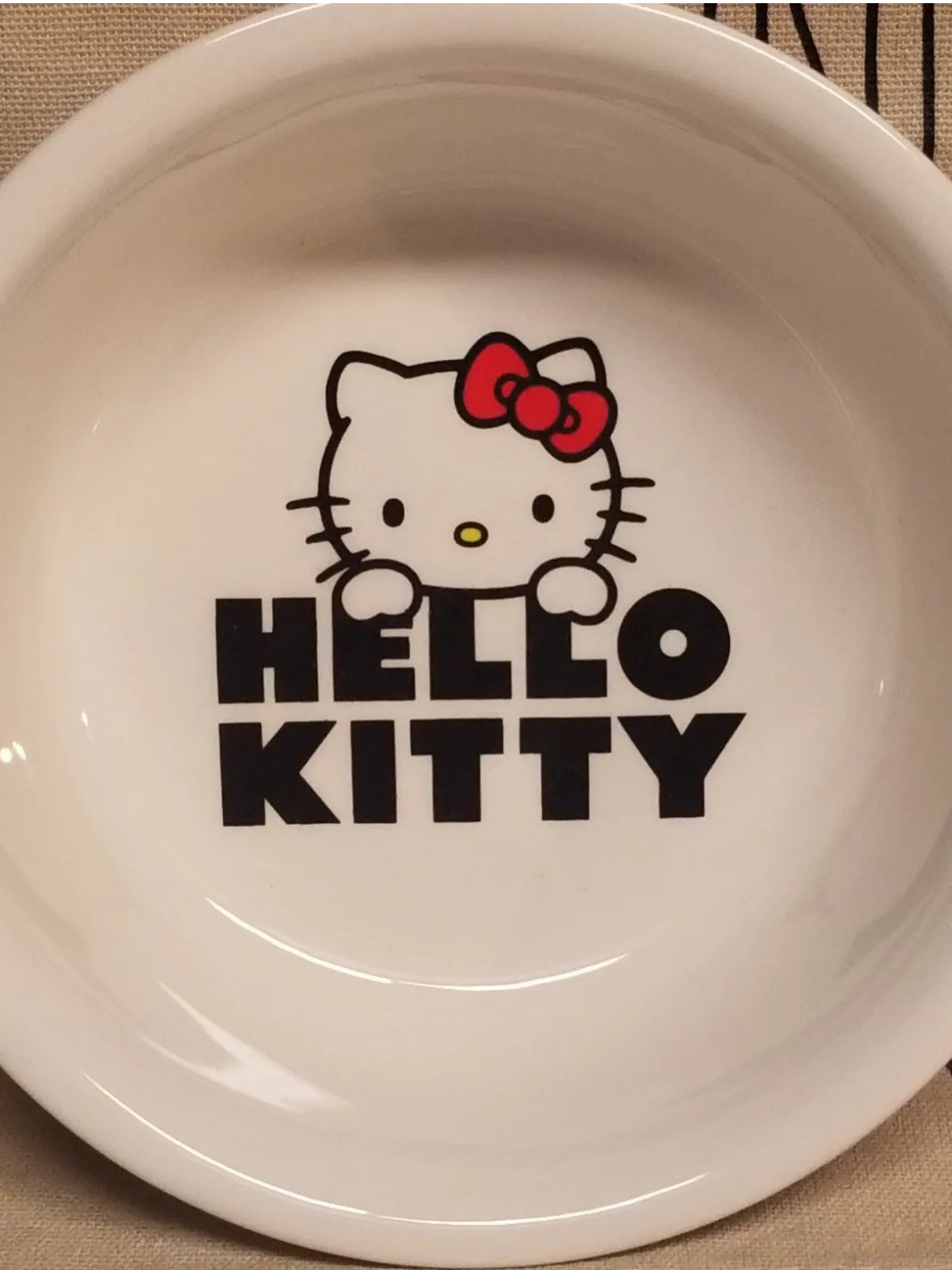 Hello Kitty Pet Bowl, Ceramic Bowl, Cute Design, Footed Bottom, Pink