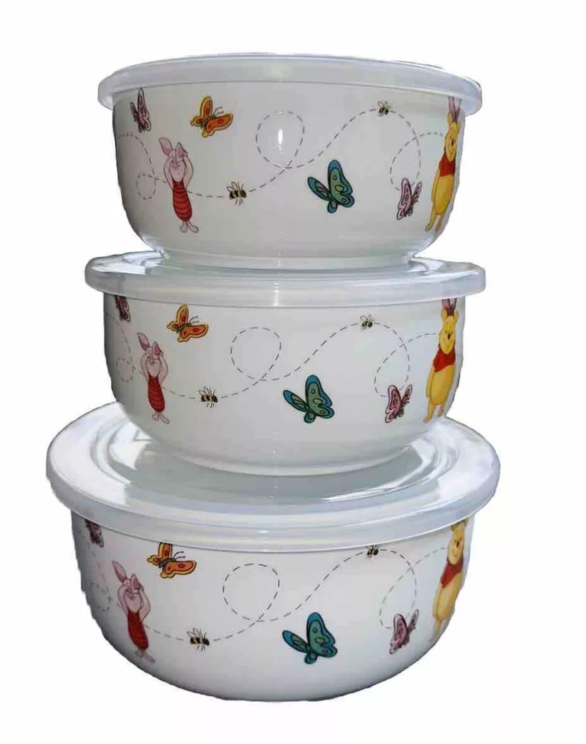 Disney  Winnie the Pooh Ceramic Food Storage Bowls Containers Vented Lids Set Of 2