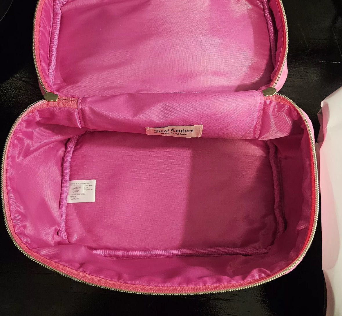 Juicy Couture Pink/Gold Logo Velour  Makeup Bag Includes 1 Toiletry Bottle