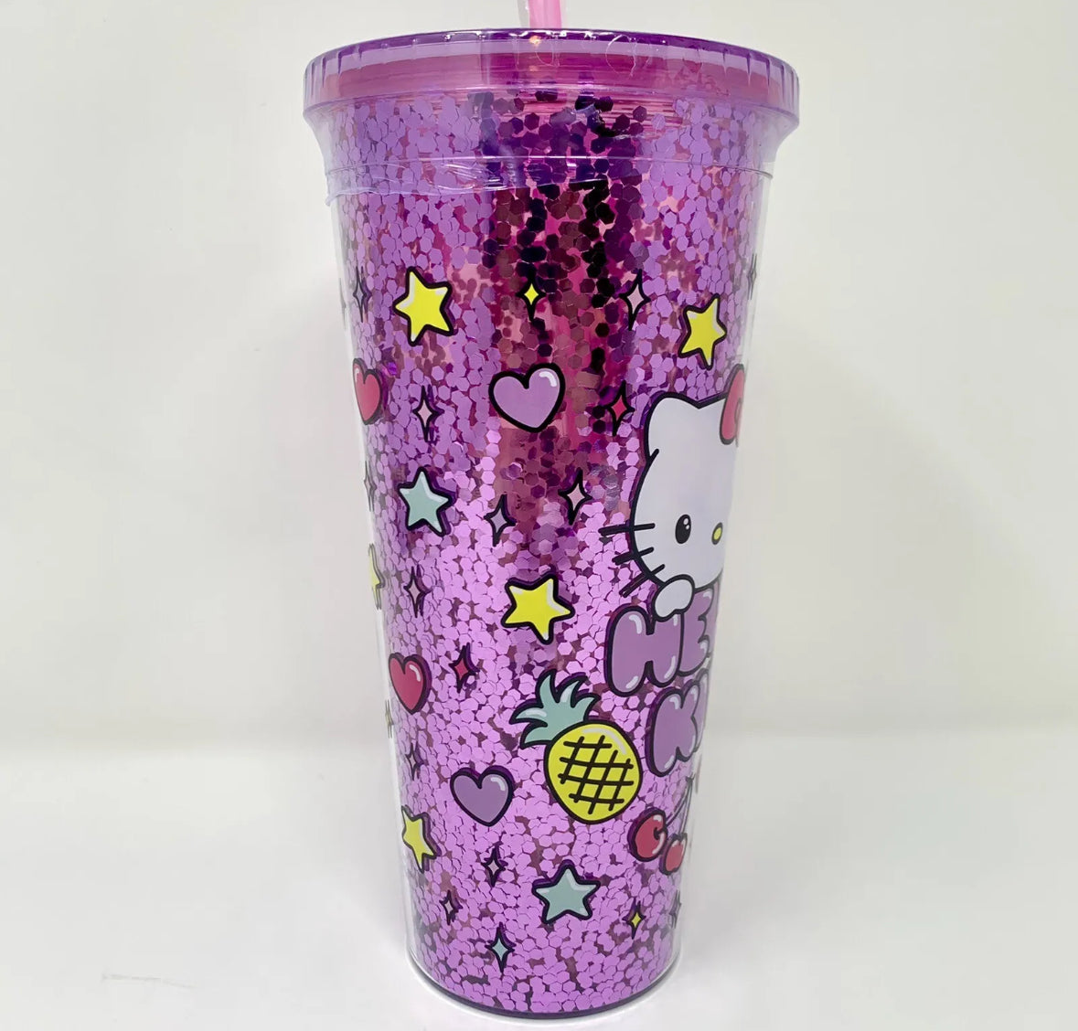 Hello Kitty Travel Tumbler With Straw Pink Confetti 32 oz