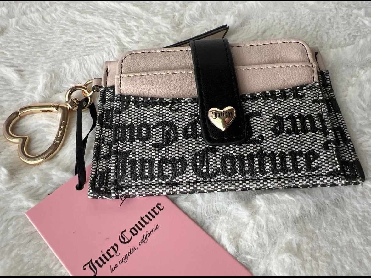 Juicy Couture Black~Beige/Sandstone Spring Fling Tab Elongated Card Case