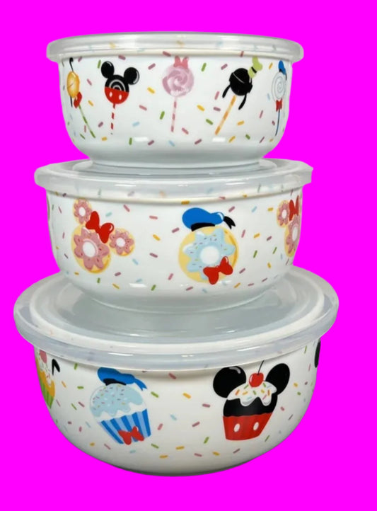 Disney’s Mickey and friends desserts ceramic bowls with lids Set