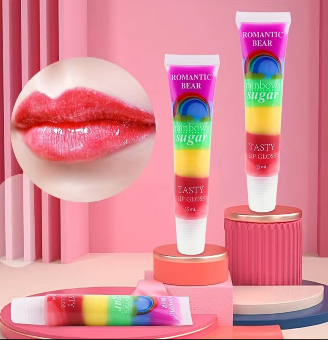 1 Pc Ultra-affordable Rainbow Lip Gloss Set, Multi-color Moisturizing Lip Gloss, Sweet Smell Non Sticky Long Lasting