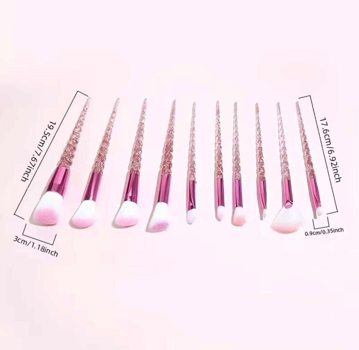 10Pcs Pro Makeup Brush Set-Pink Crystal