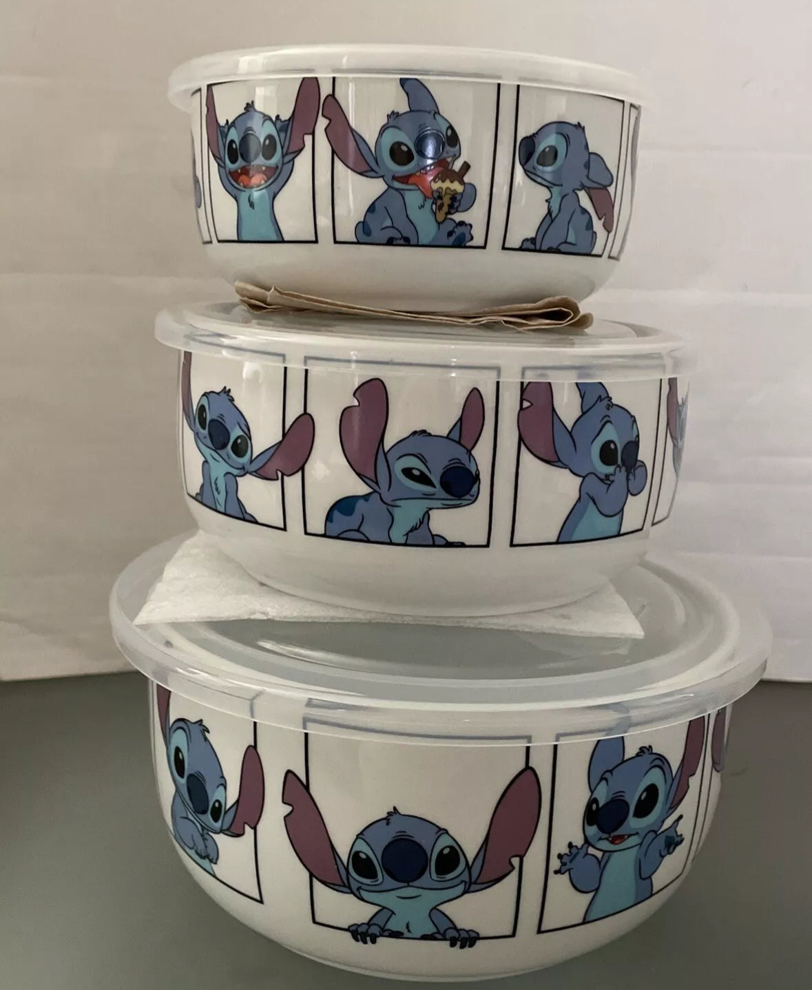 Disney Lilo & Stitch Ceramic Food Storage Bowls Containers Vented Lids Set Of 3