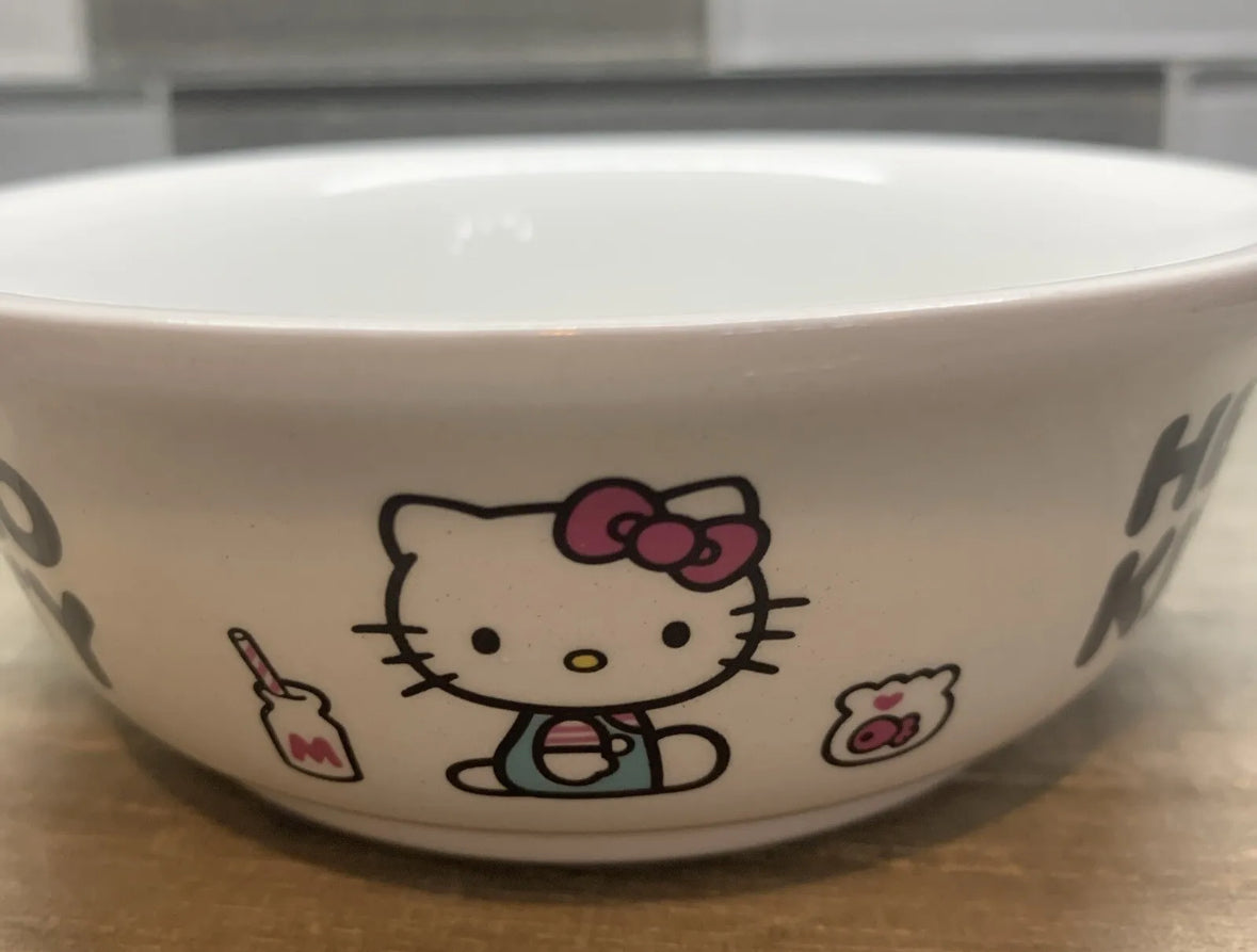 Hello Kitty Set Of 2 Ceramic White Pet Bowls Dog Cat Food Water 5" Bowl