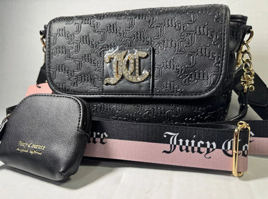 Juicy Couture Liquorice Charm City Crossbody Purse Bag  2 Straps Bling