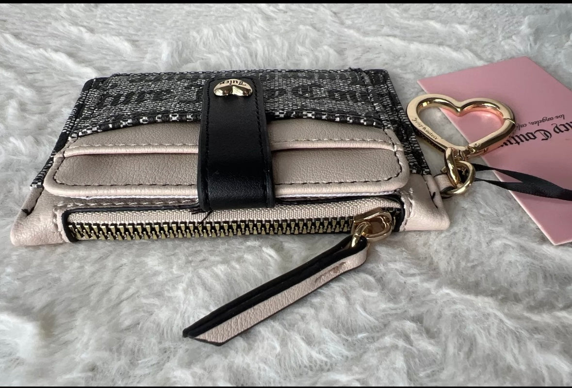 Juicy Couture Black~Beige/Sandstone Spring Fling Tab Elongated Card Case