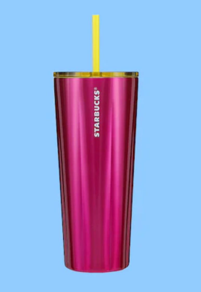 Starbucks Summer Stainless Steel Petunia Cold Cup Pink 24 Oz Fuchsia Lid