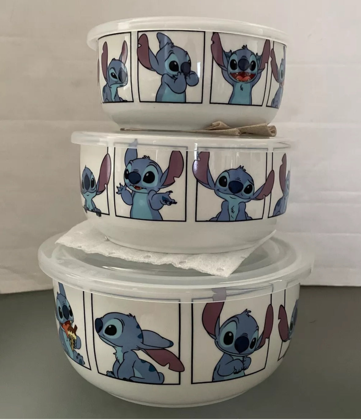 Disney Lilo & Stitch Ceramic Food Storage Bowls Containers Vented Lids Set Of 3