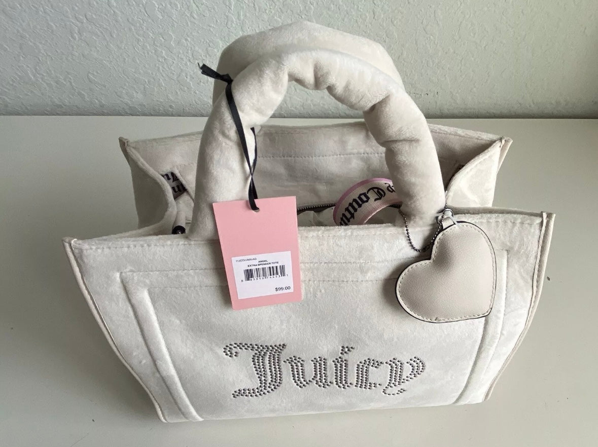 Juicy Couture Velour Angel Extra Spender Tote Bag Purse White Large