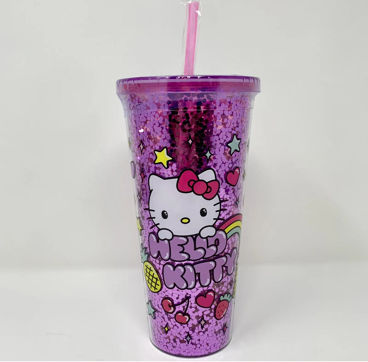 Hello Kitty Travel Tumbler With Straw Pink Confetti 32 oz