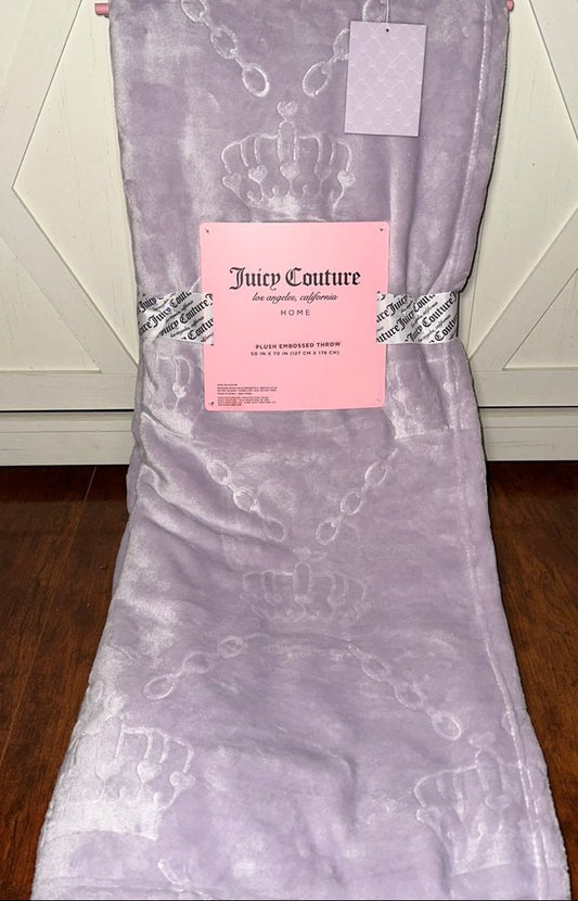 Juicy Couture Purple Crown Embossed Plush Throw Blanket