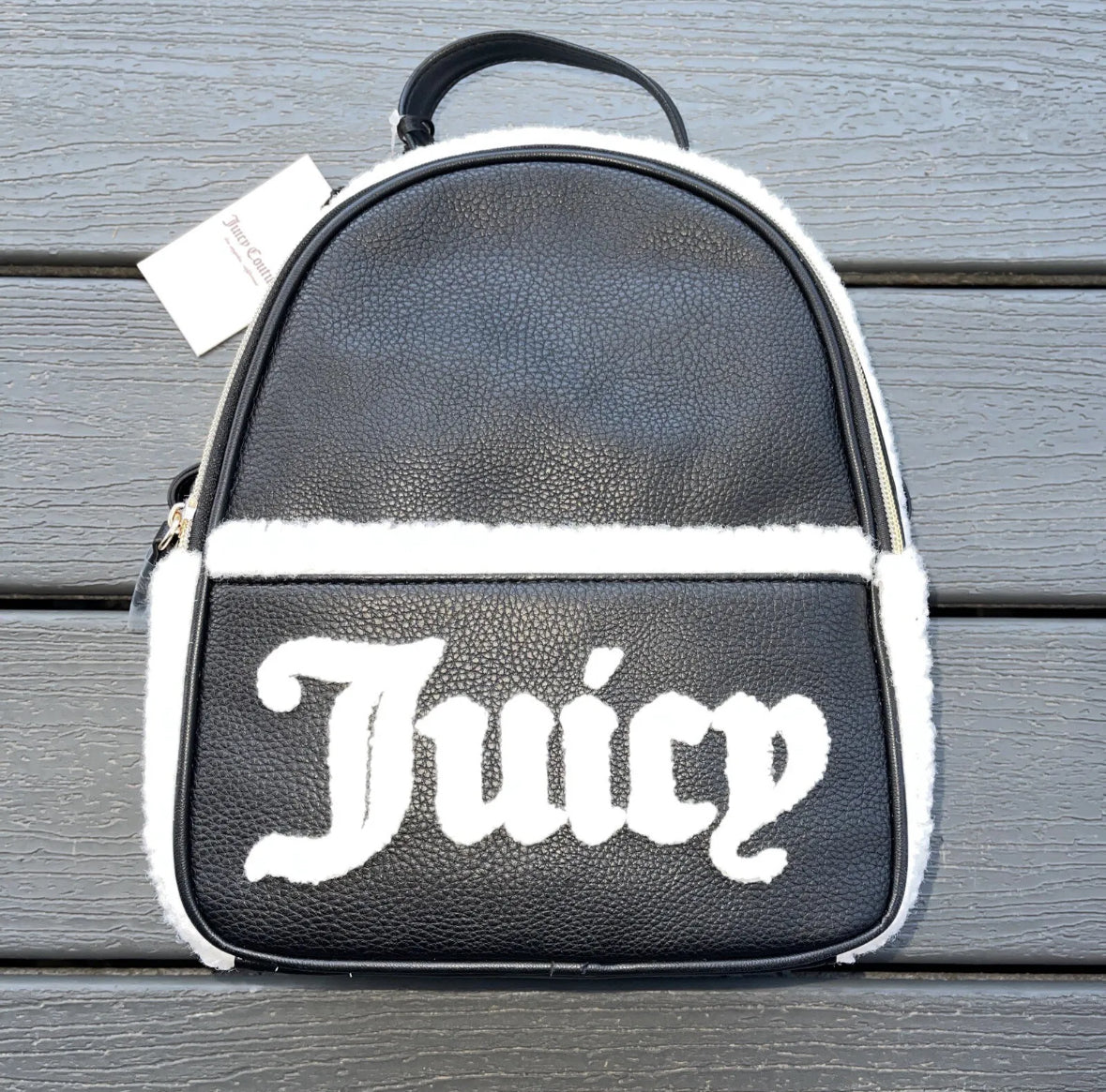 Juicy Couture Sherpa Backpack Purse Bag in Black & White