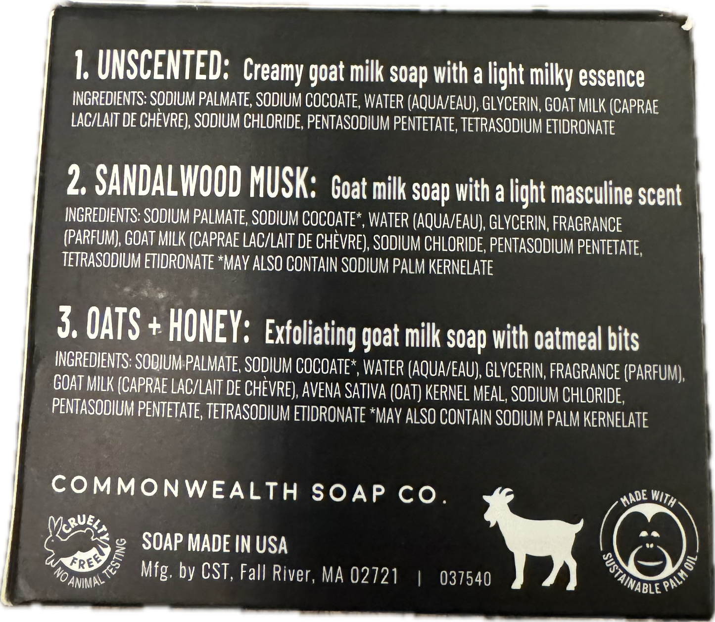 3 Pack Box Commonwealth Soap Co. GOAT MILK SOAP Men’s Assortment