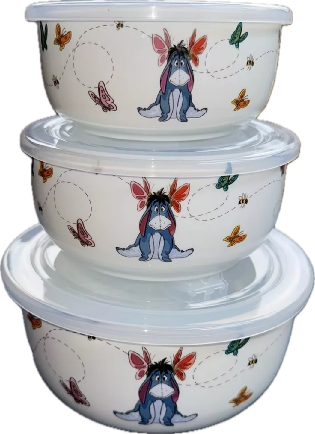 Disney  Winnie the Pooh Ceramic Food Storage Bowls Containers Vented Lids Set Of 2